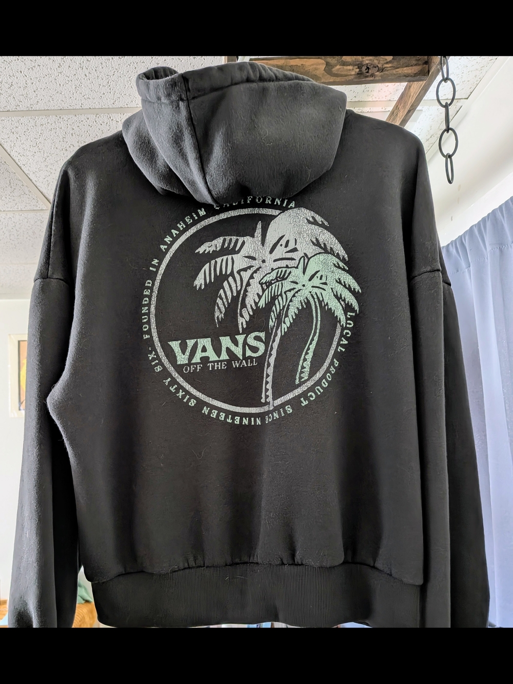 Vans Black Hoodie with Mint Palm Graphic